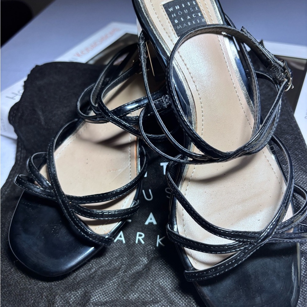 White House Black Market Black Strappy Heels